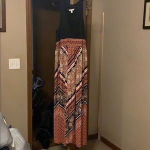 Women’s summer dress. Black, orange and white.